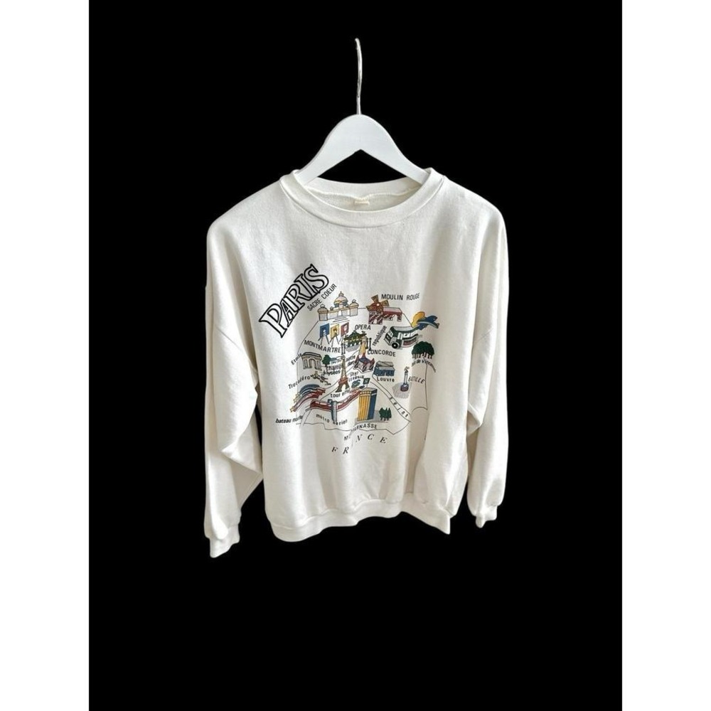Vintage 90's Paris France White‎ Sweatshirt Eiffel Tower sz S/M